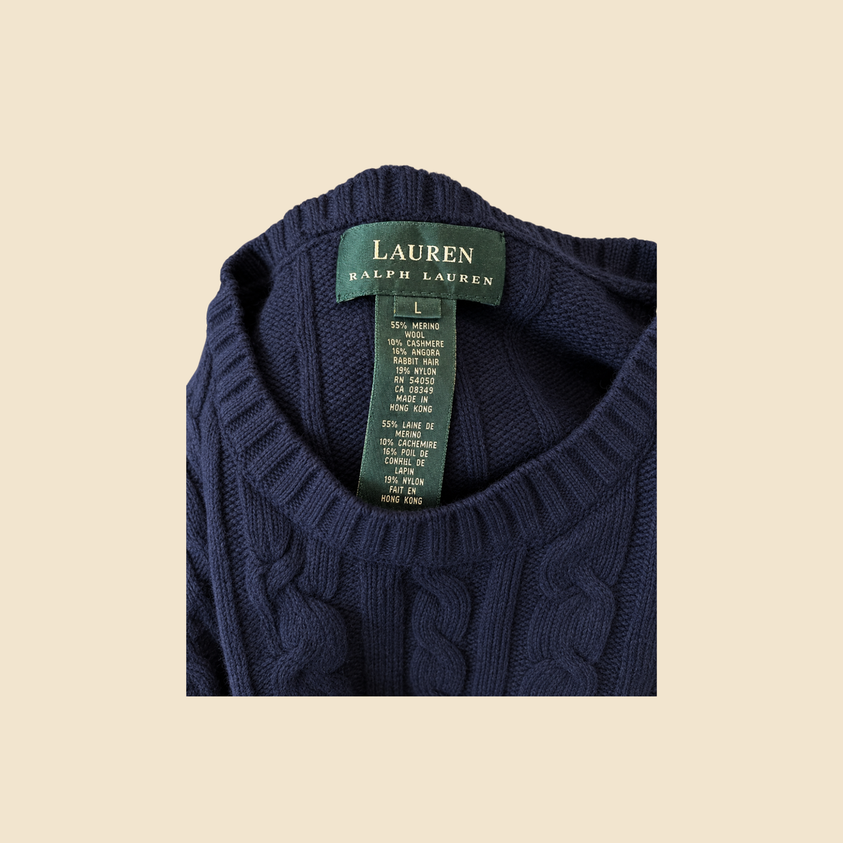 Pull à torsades LAUREN Ralph Lauren bleu marine - Taille L