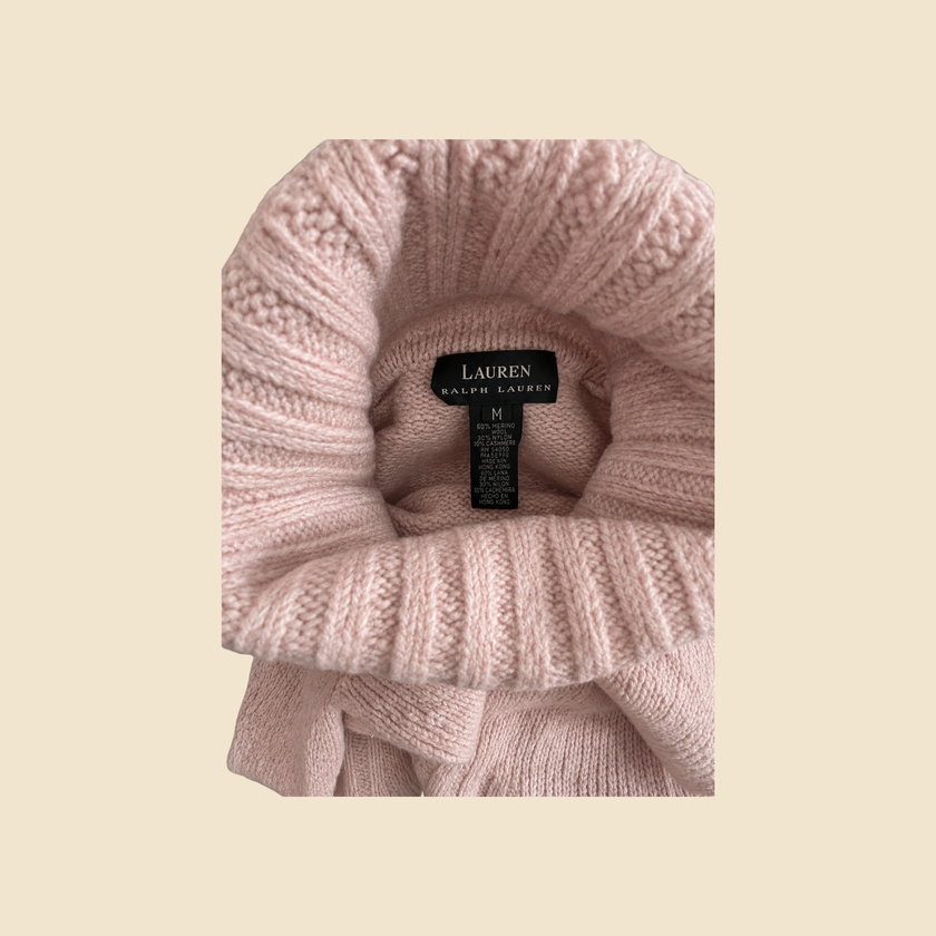 Pull col roulé LAUREN Ralph Lauren rose poudré - Taille M (taille petit)