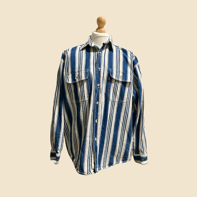 Chemise en jean LEVI'S vintage rayée Bleu & Blanc - Taille L