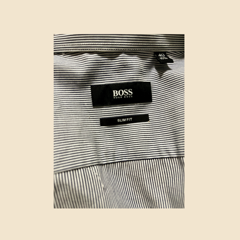 Chemise HUGO BOSS à fines rayures bleu marine & blanc - Taille 40