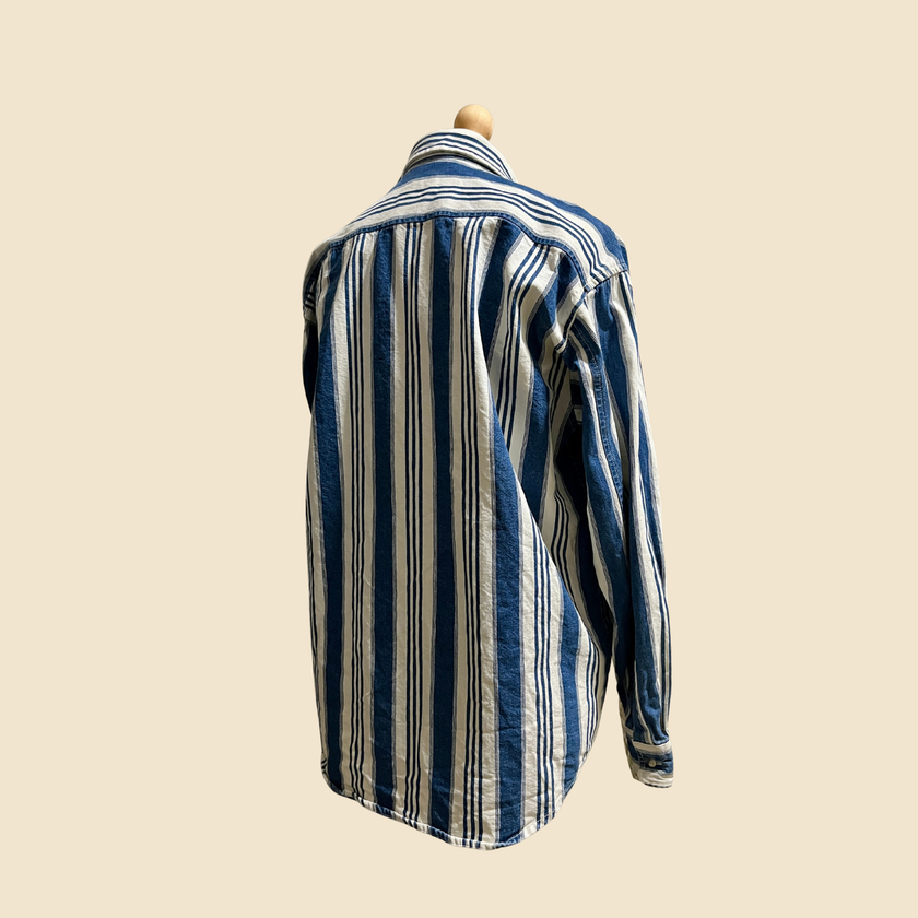 Chemise en jean LEVI'S vintage rayée Bleu & Blanc - Taille L
