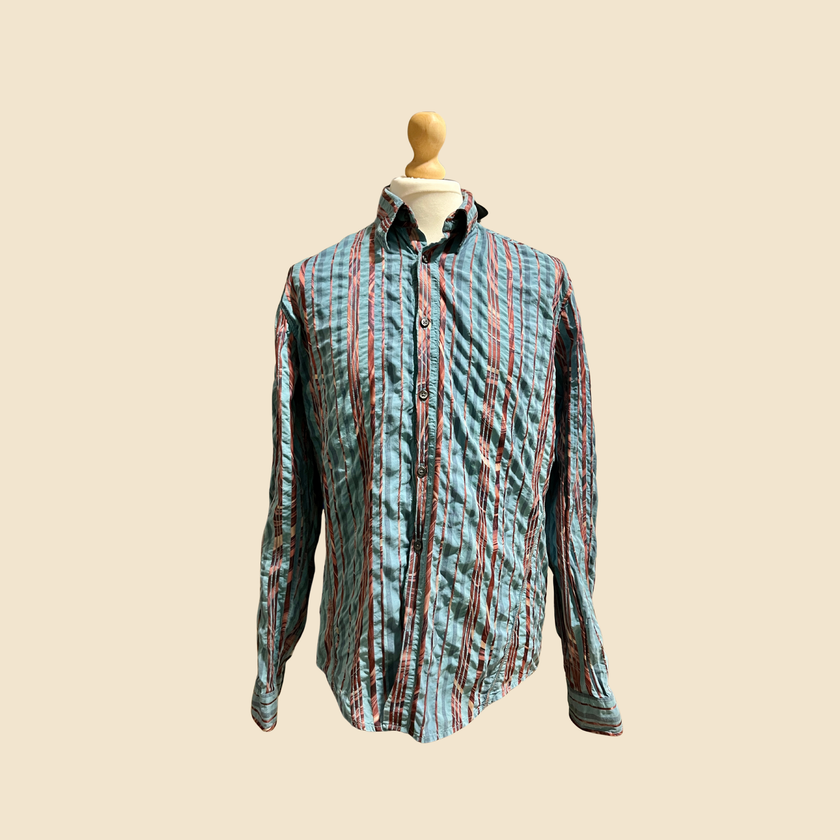 Chemise HUGO BOSS orange rayée bleu turquoise & rose - Taille L