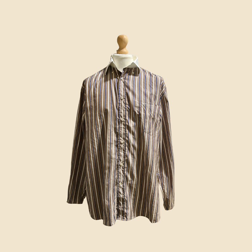 Chemise PAUL & SHARK Yachting rayée marron, écru & bleu - Taille XL
