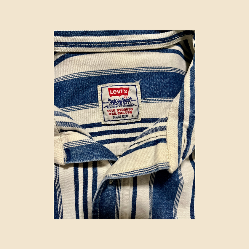 Chemise en jean LEVI'S vintage rayée Bleu & Blanc - Taille L