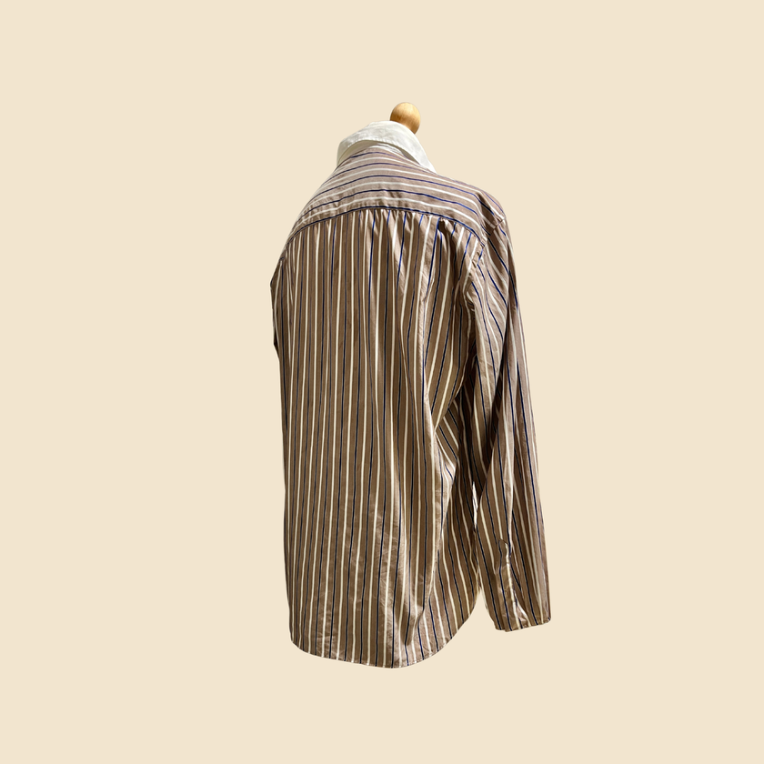 Chemise PAUL & SHARK Yachting rayée marron, écru & bleu - Taille XL