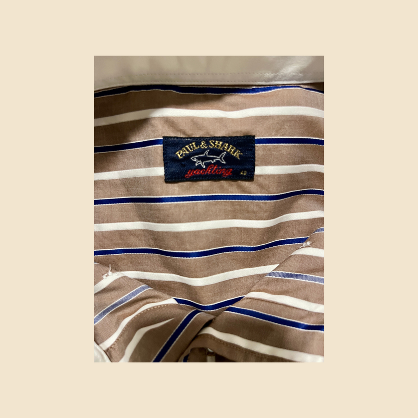 Chemise PAUL & SHARK Yachting rayée marron, écru & bleu - Taille XL