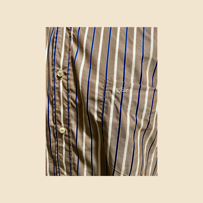 Chemise PAUL & SHARK Yachting rayée marron, écru & bleu - Taille XL