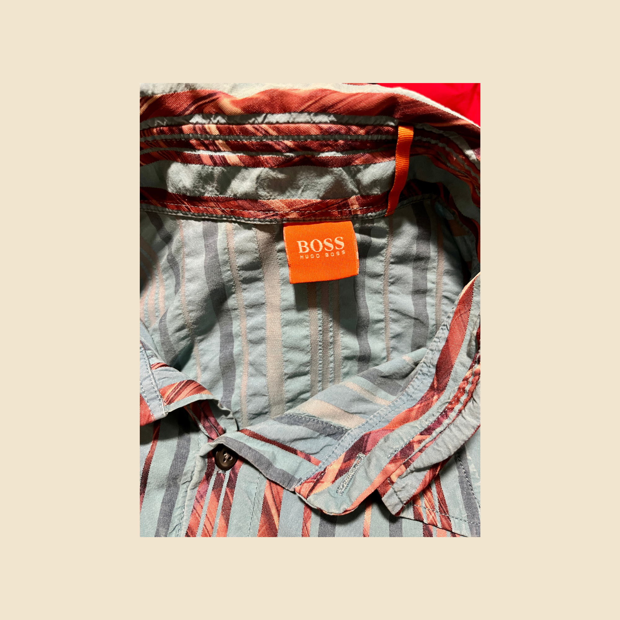 Chemise HUGO BOSS orange rayée bleu turquoise & rose - Taille L