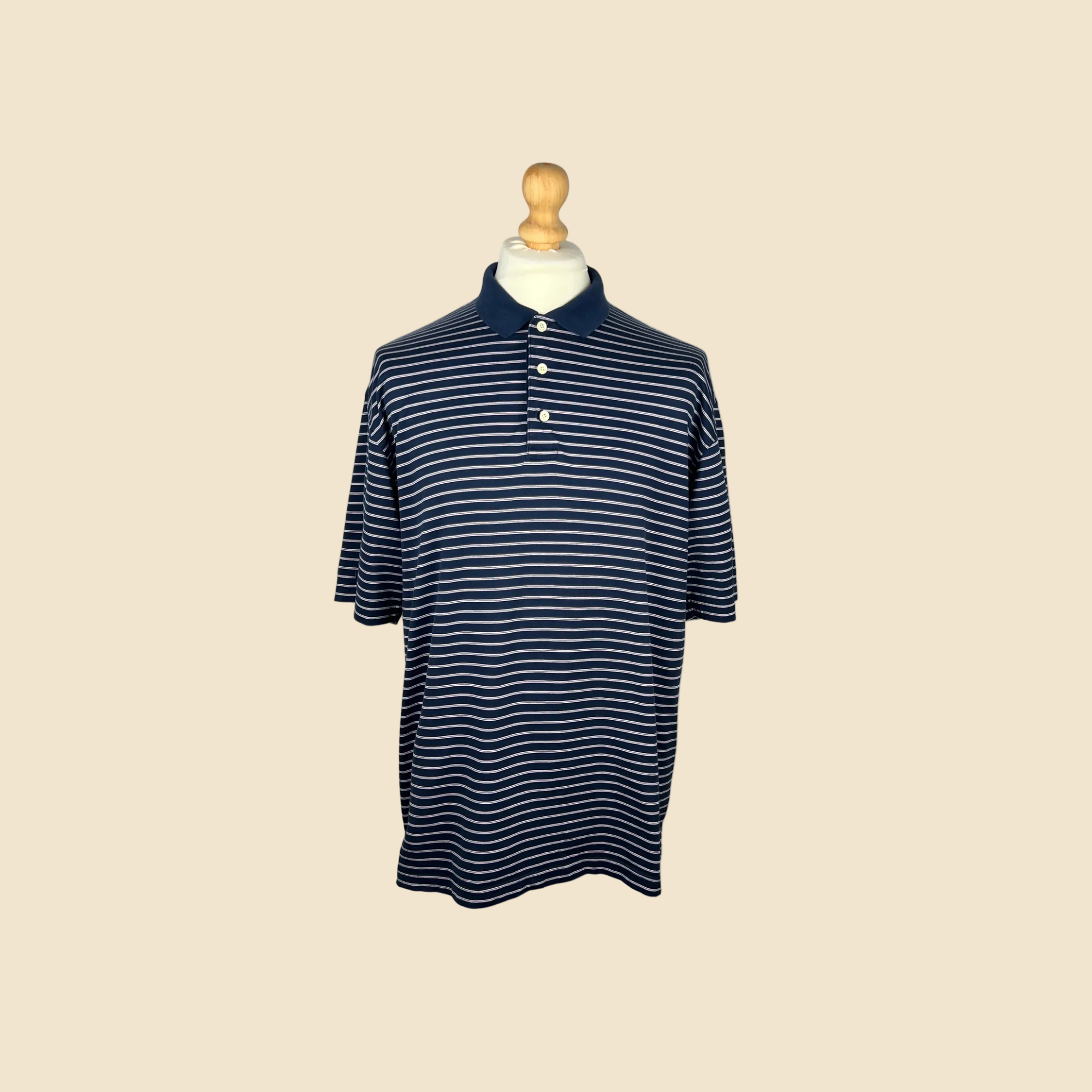 Polo TOMMY HILFIGER bleu marine à rayures roses - Taille L