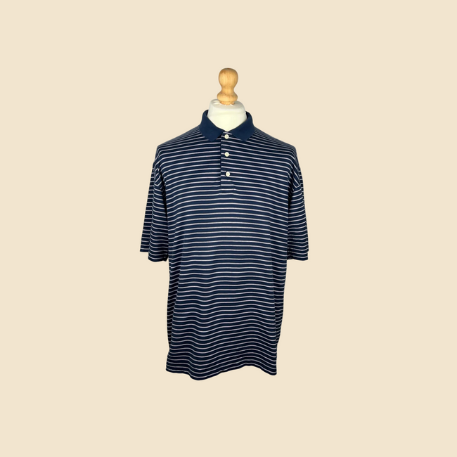 Polo TOMMY HILFIGER bleu marine à rayures roses - Taille L