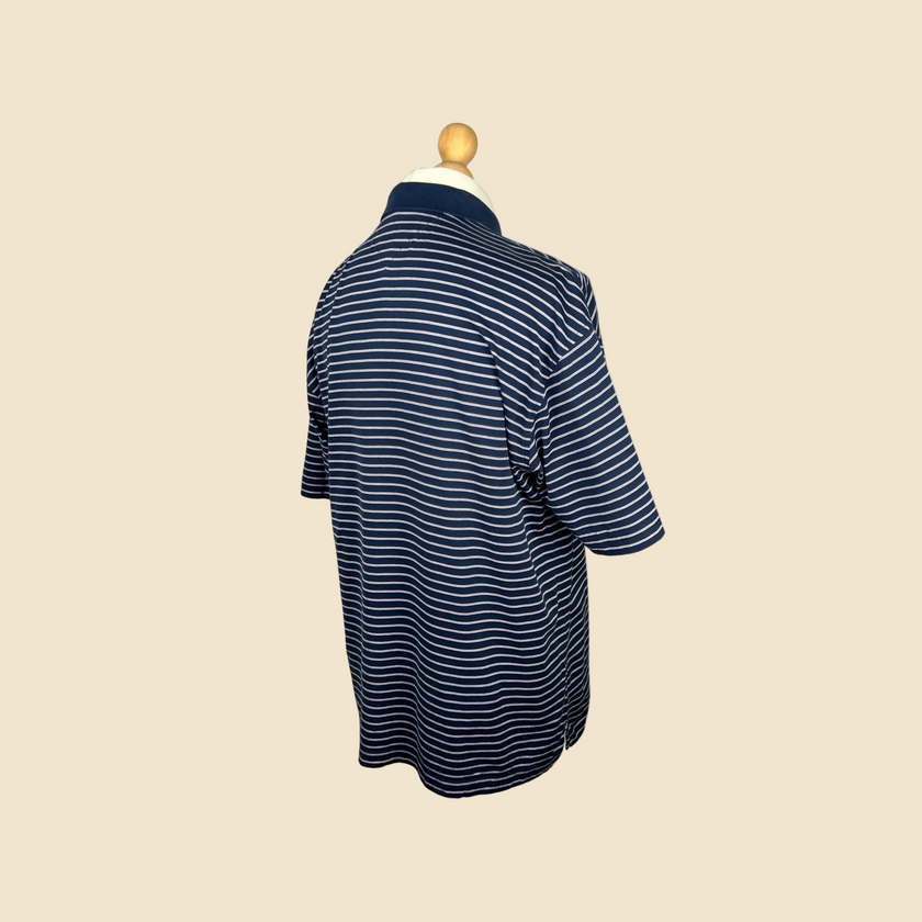Polo TOMMY HILFIGER bleu marine à rayures roses - Taille L