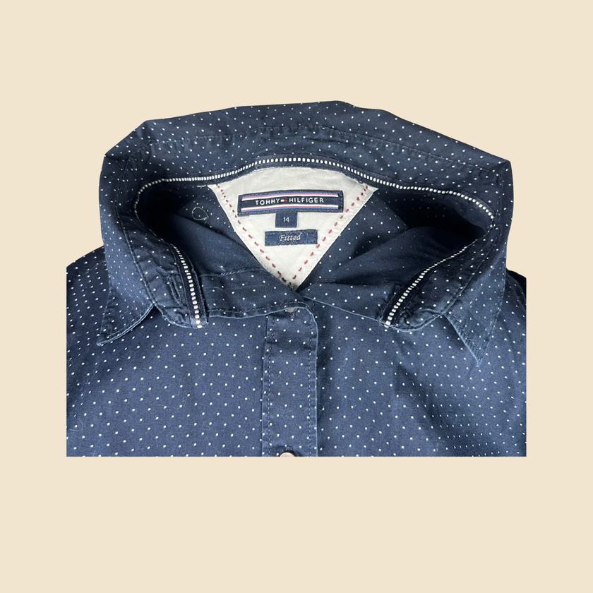 TOMMY HILFIGER navy blue shirt with white polka dots - Size S/M