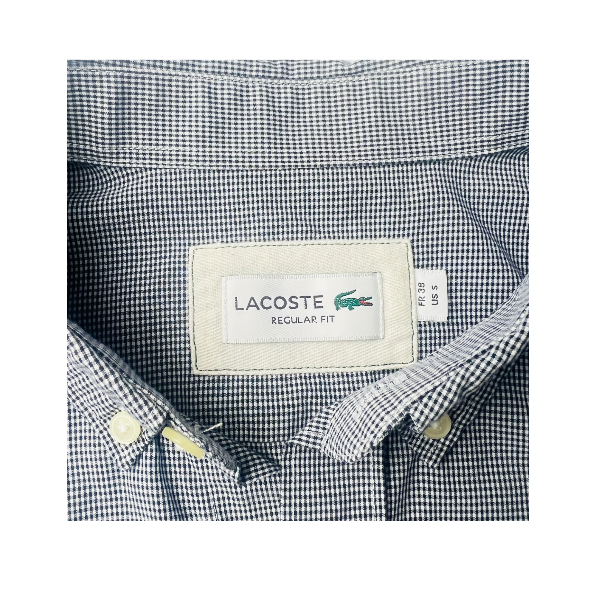 Chemise LACOSTE petits carreaux bleu et blanc - Taille 38