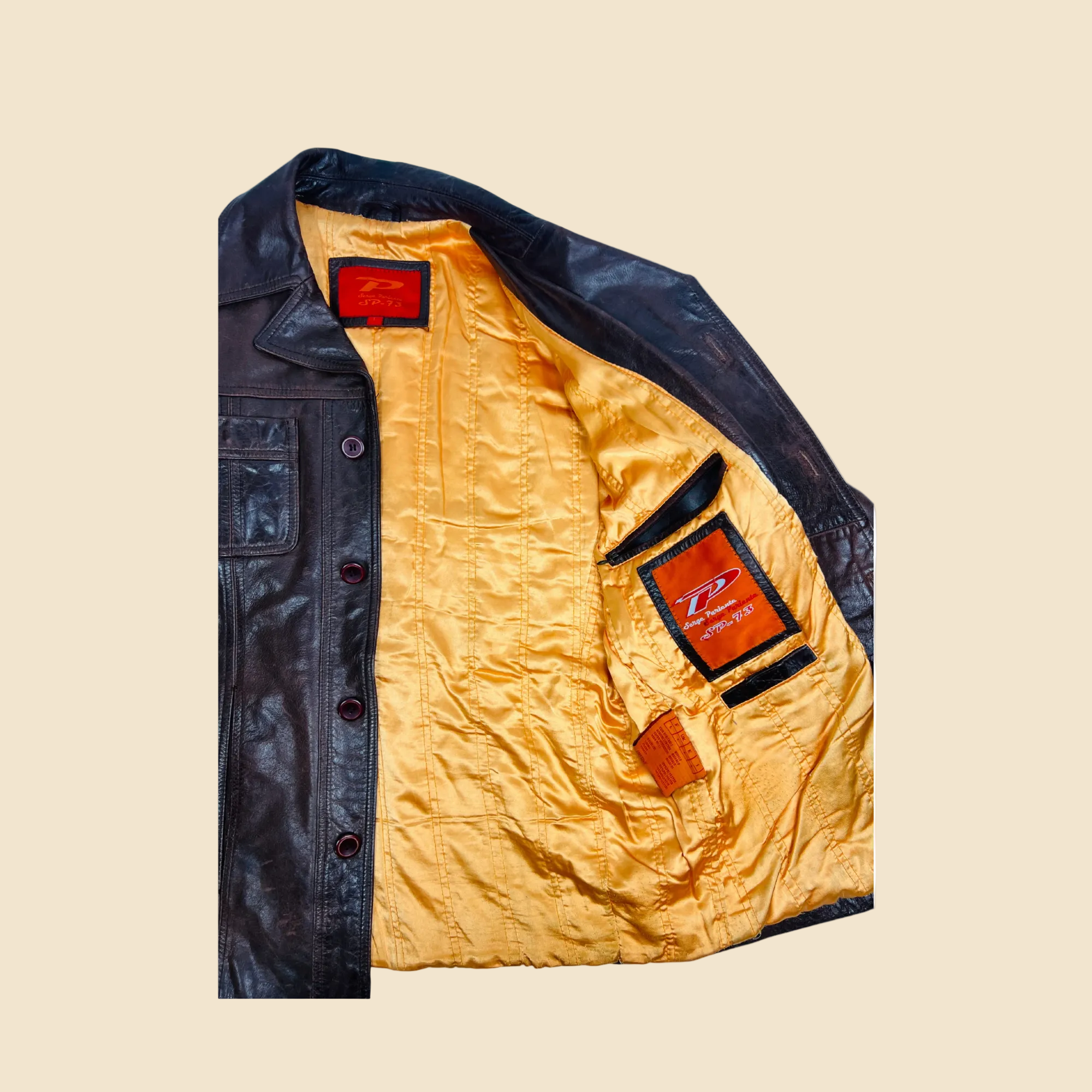 Veste en cuir Vintage marron - Style 70s/ rétro authentique - Taille L