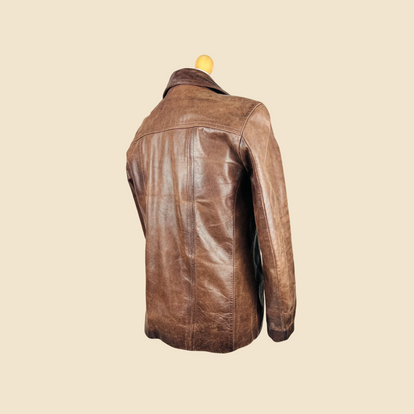 Vintage brown leather jacket - Authentic 70s/retro style - Size L