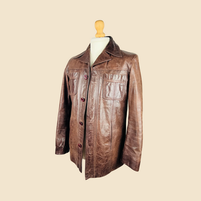 Vintage brown leather jacket - Authentic 70s/retro style - Size L
