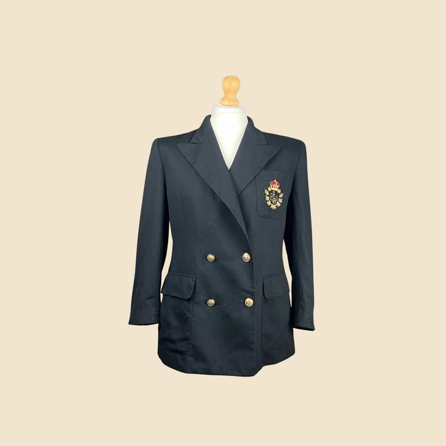 LAUREN Ralph Lauren vintage black blazer with embroidered crest - Size 42