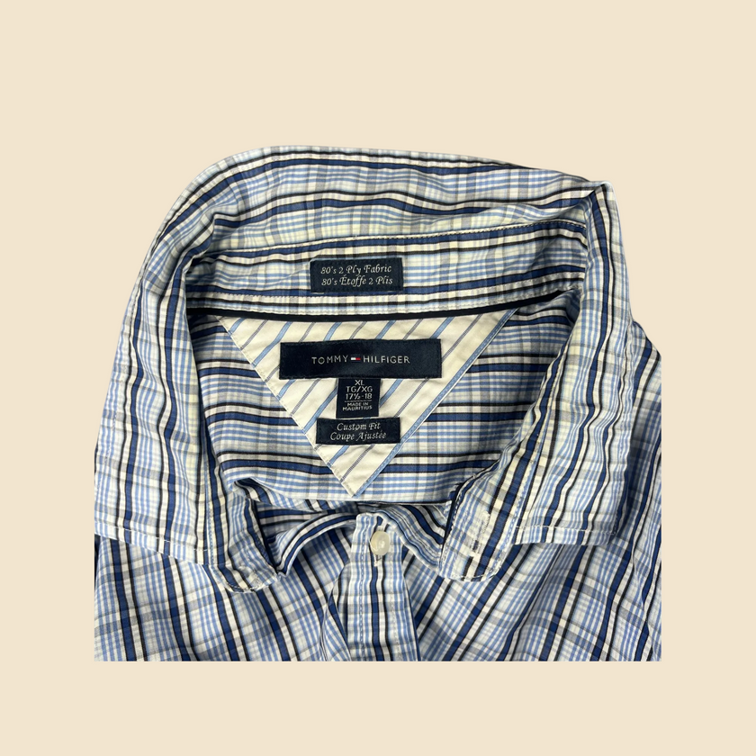 Chemise TOMMY HILFIGER à carreaux bleu et blanc - Taille XL