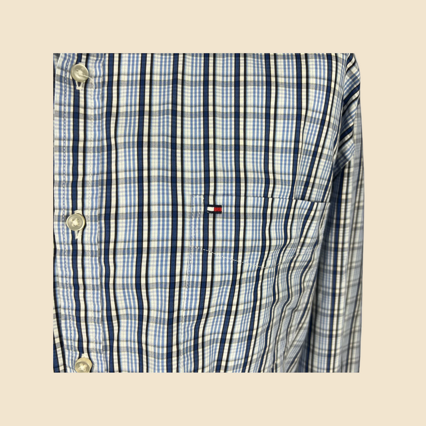 Chemise TOMMY HILFIGER à carreaux bleu et blanc - Taille XL