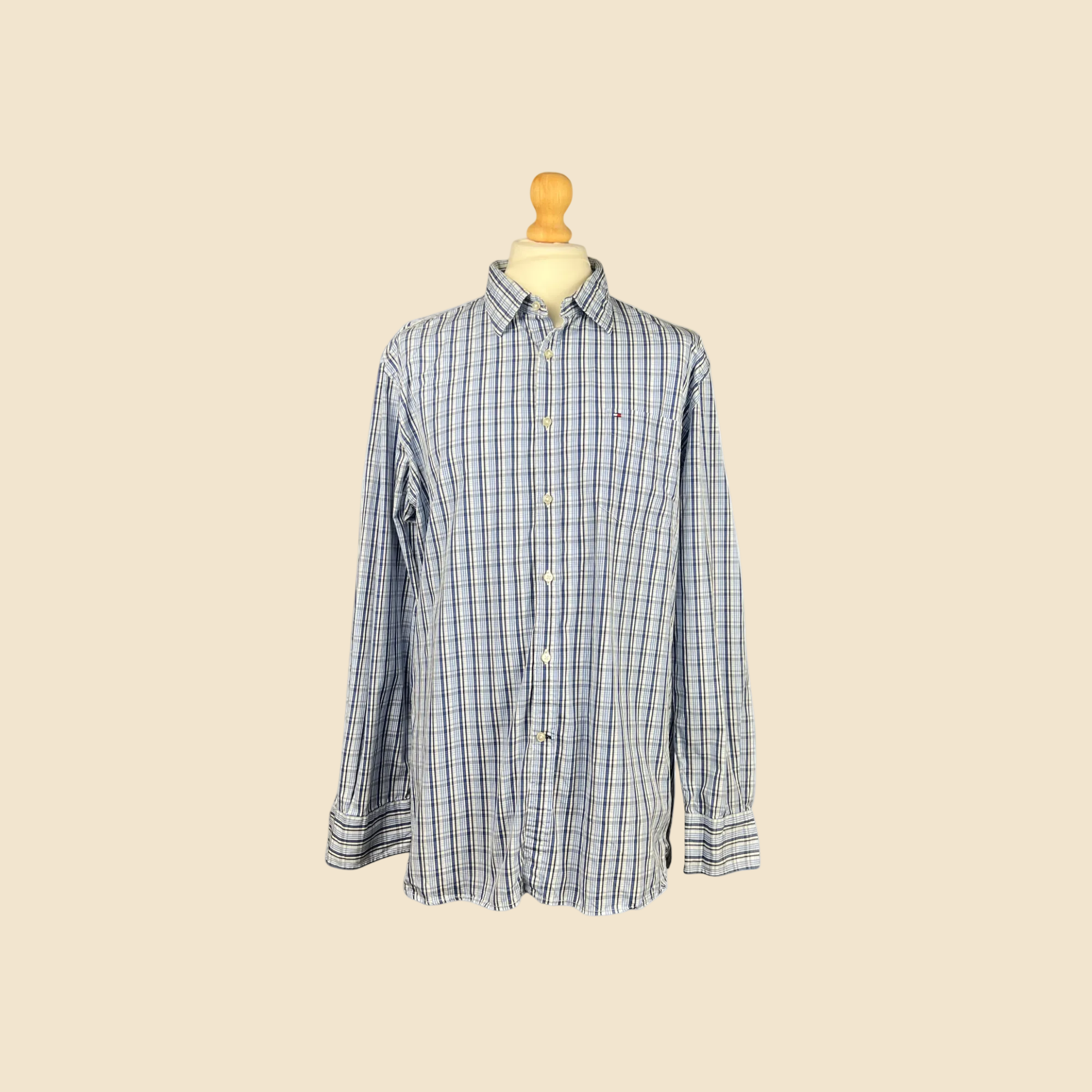 Chemise TOMMY HILFIGER à carreaux bleu et blanc - Taille XL