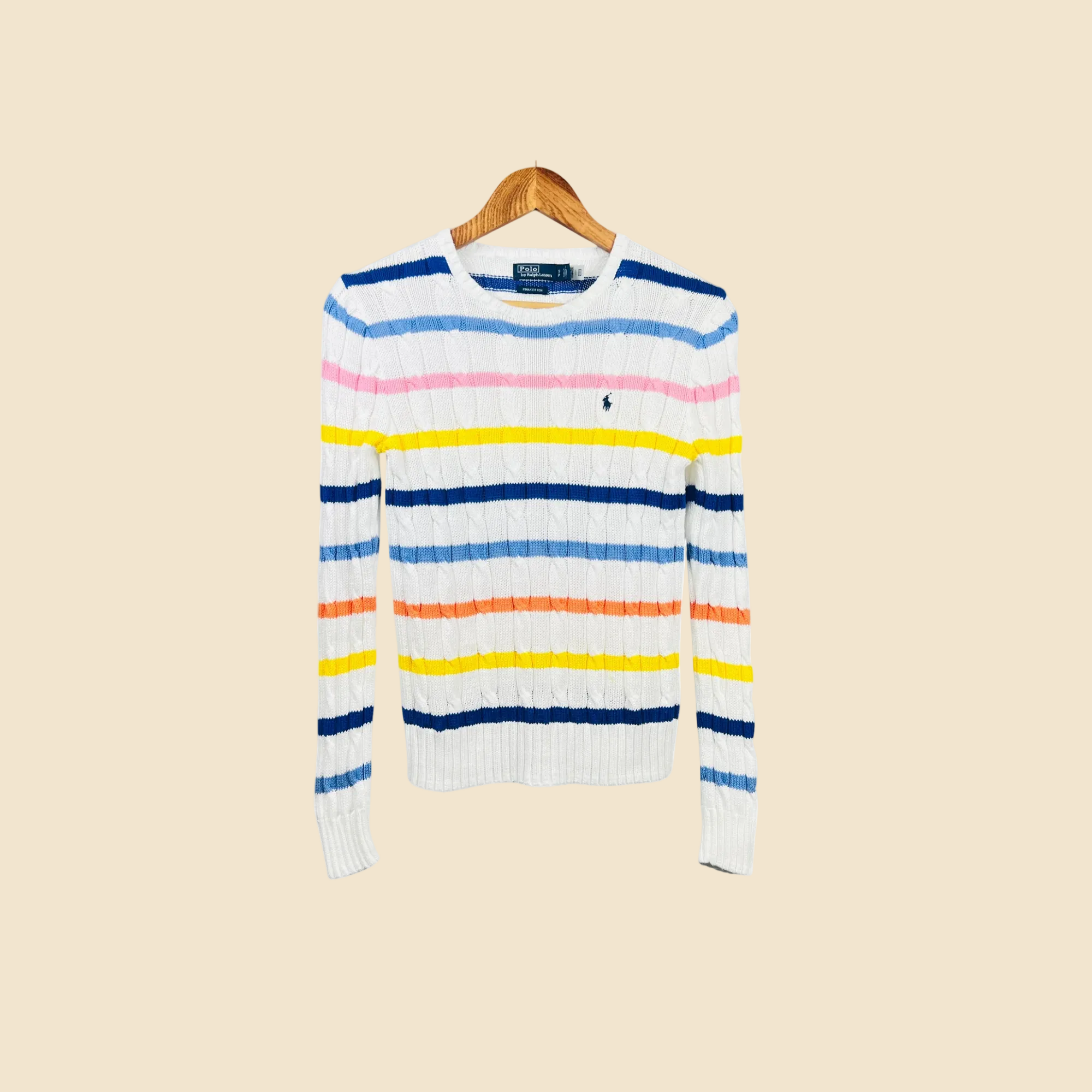 Pull RALPH LAUREN blanc à rayures multicolores - Taille S