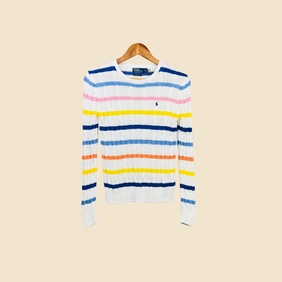 RALPH LAUREN white multi-striped sweater - Size S
