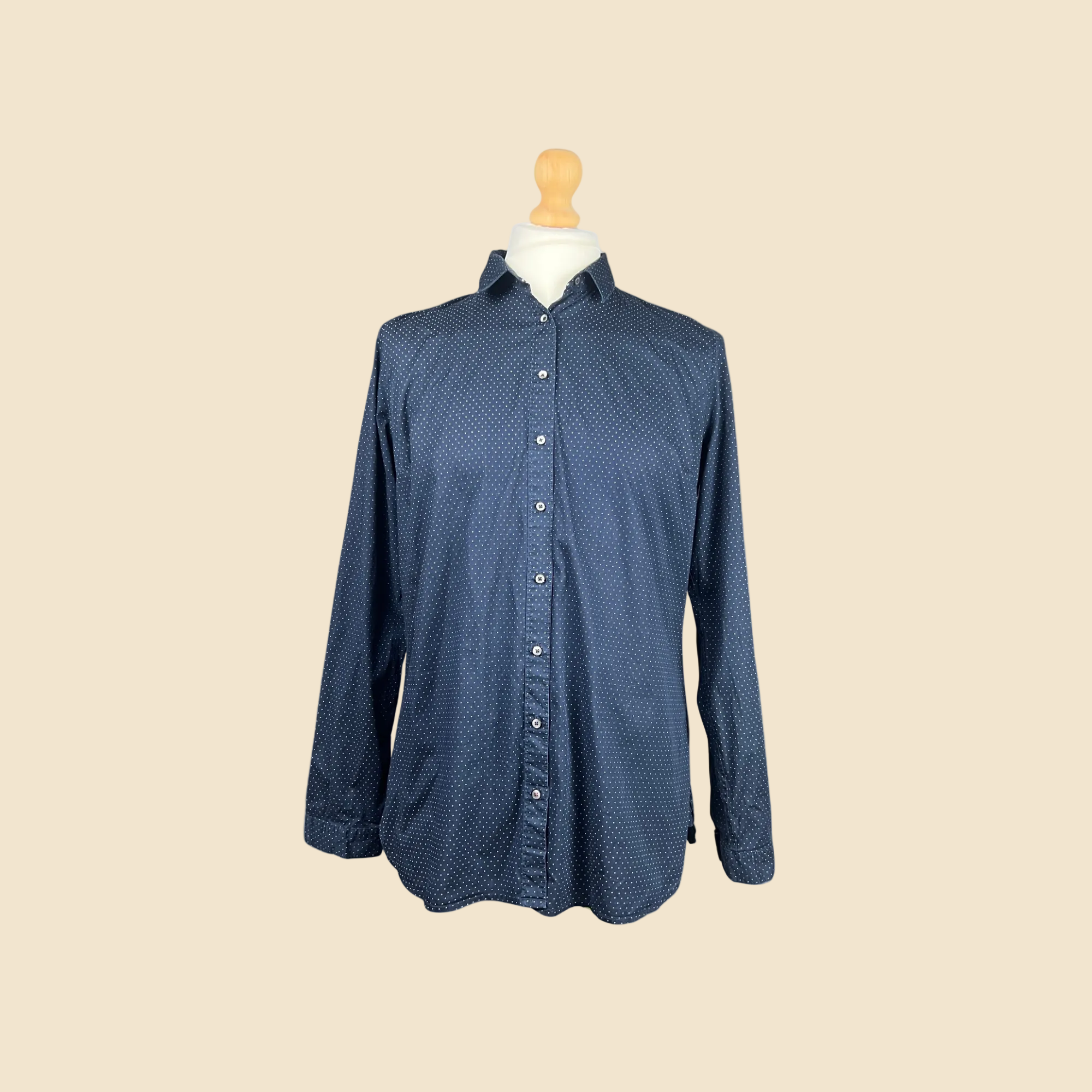 TOMMY HILFIGER navy blue shirt with white polka dots - Size S/M