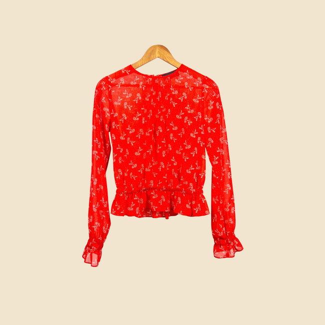 THE KOOPLES Red floral print & ecru blouse - Size 36