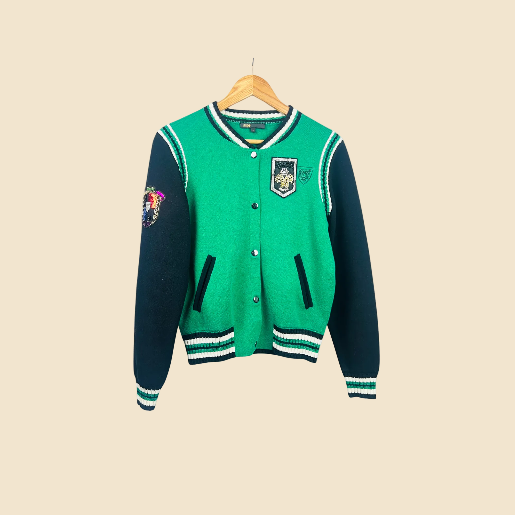 Veste MAJE verte & noire - Taille 2 (38 FR)
