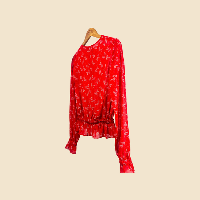THE KOOPLES Red floral print & ecru blouse - Size 36